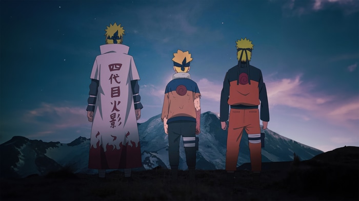 Naruto, Minato, and Boruto in 4K