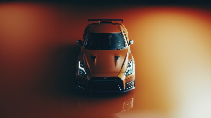 Orange Nissan GT-R with Spoiler