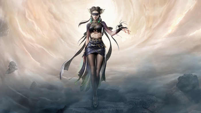 Naraka: Bladepoint character in swirling clouds