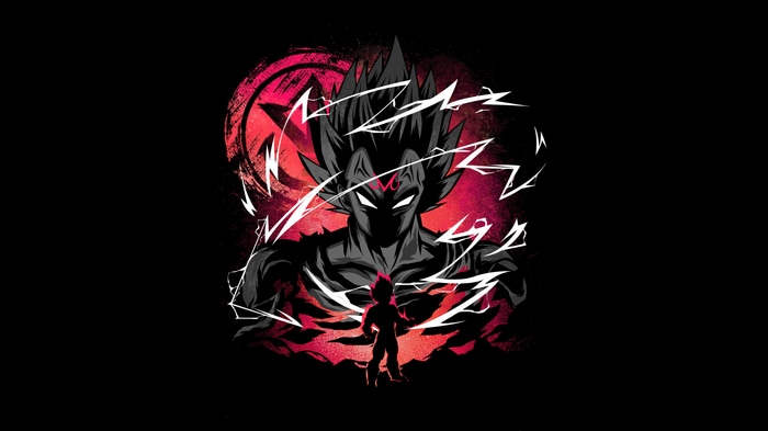 Majin Vegeta in front of a red circular symbol