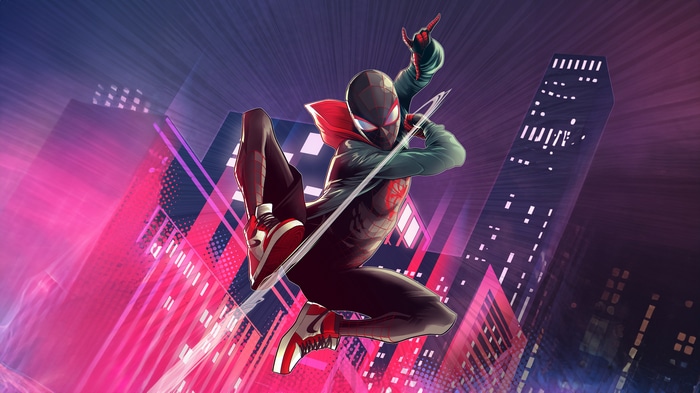 Miles Morales Spider-Man in a stylized city