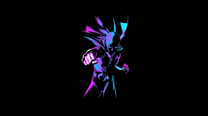 Saitama from One Punch Man in neon colors