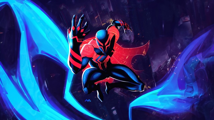 Spider-Man 2099 in a futuristic city