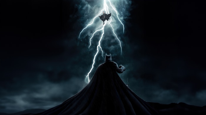 Batman vs Superman in a lightning storm