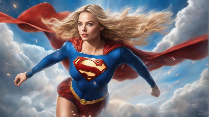 Supergirl flying through clouds in 4K