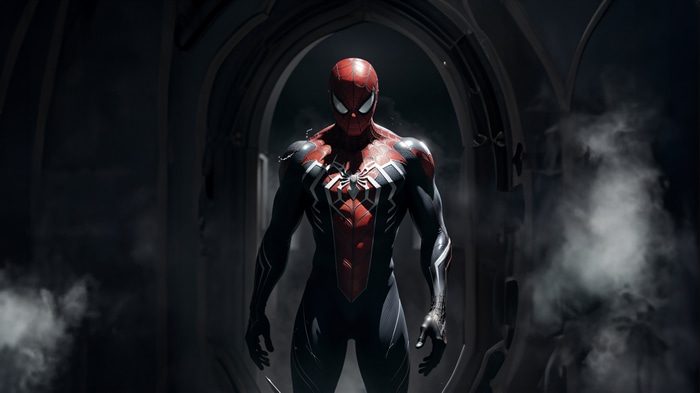 Spider-Man in a dark, gothic-inspired setting