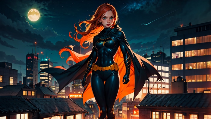 Batgirl standing on a rooftop at night