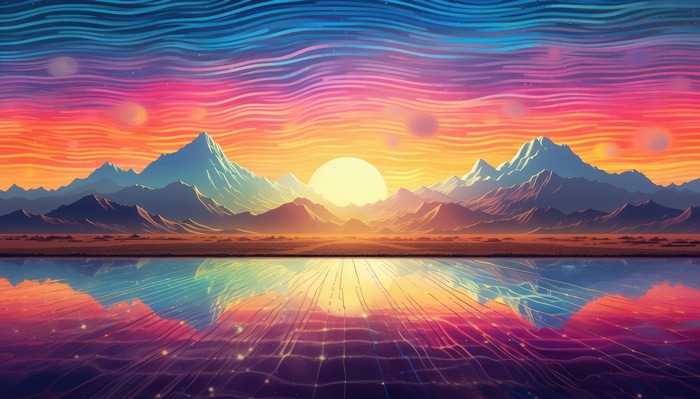 Digital Art of Mountains at Sunset 4K