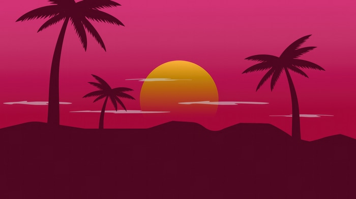 Minimalist sunset with palm trees and clouds