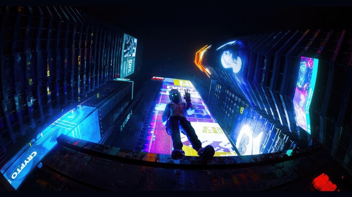 Person with mask in neon city 4K
