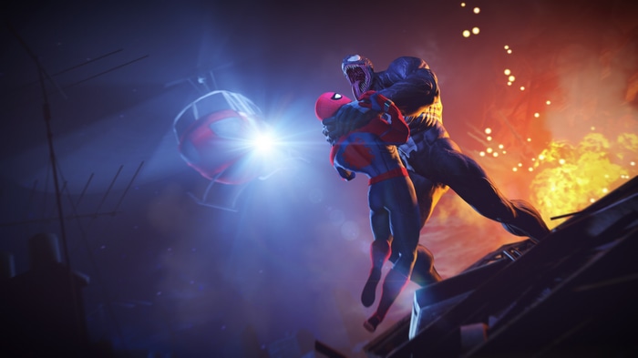 Spider-Man and Venom in Marvel's Spider-Man 2