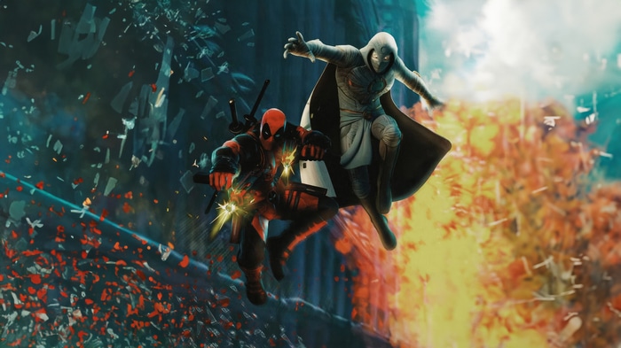 Deadpool and Moon Knight in action artwork 4K