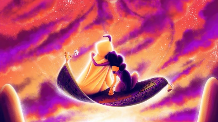 Jasmine and Aladdin on a magic carpet ride