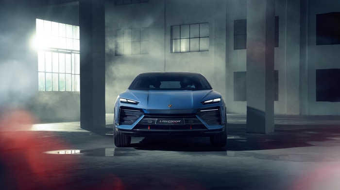Lamborghini Lanzador concept car in a warehouse