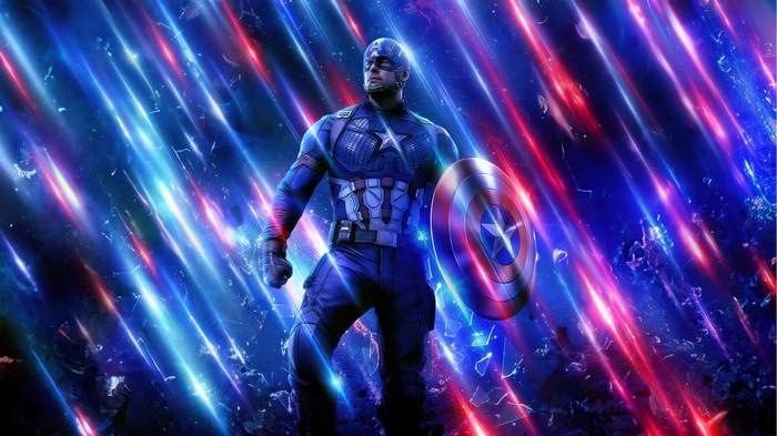 Captain America with Shield in front of Streaking Lights 4K