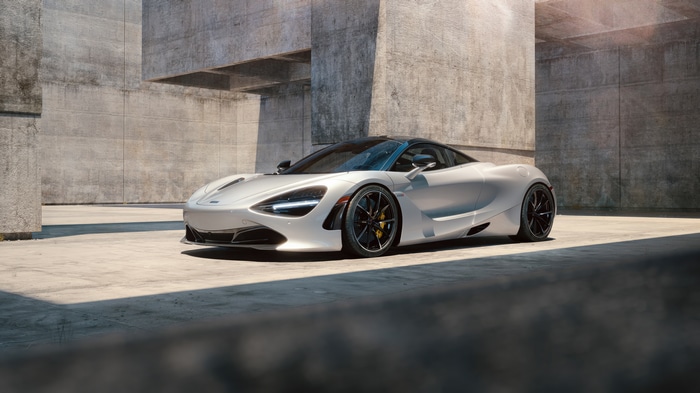 White McLaren 720S parked in concrete structure