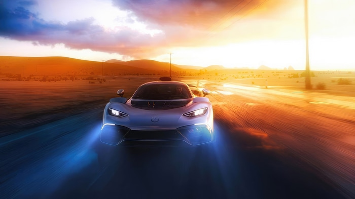 Mercedes-AMG ONE driving at sunset 4K