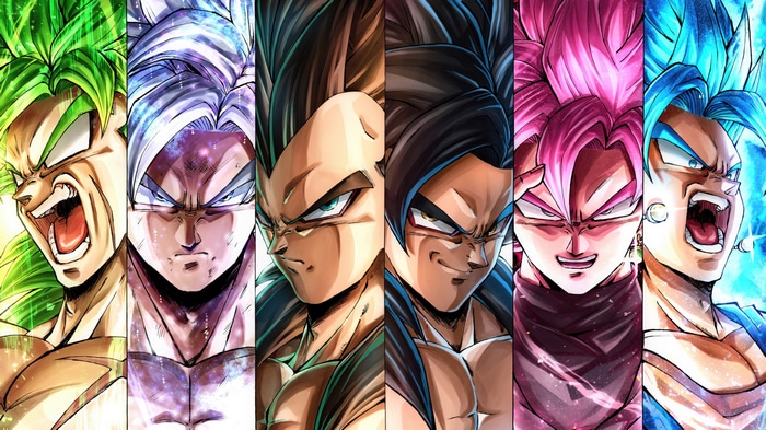 Dragon Ball Z: Broly, Vegeta, Goku, Vegito, Gogeta, and Goku Black