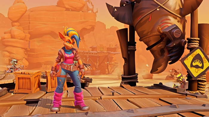 Tawna Bandicoot in a desert-themed game environment