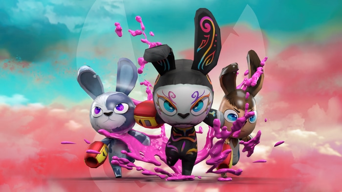 Bunny Raiders characters with pink paint splashes