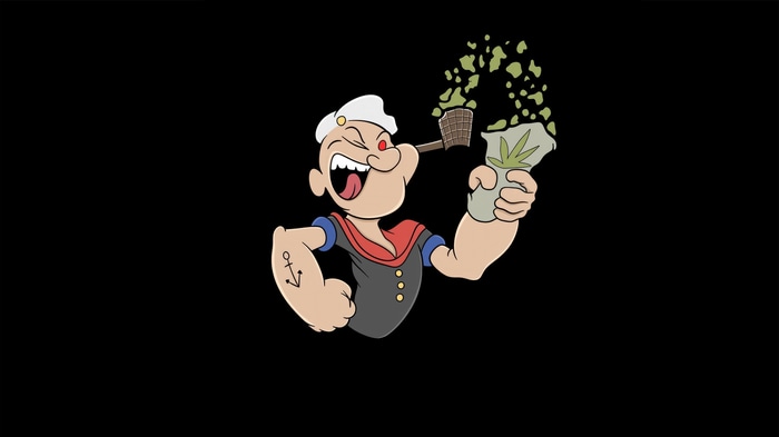 Popeye with a pipe and marijuana