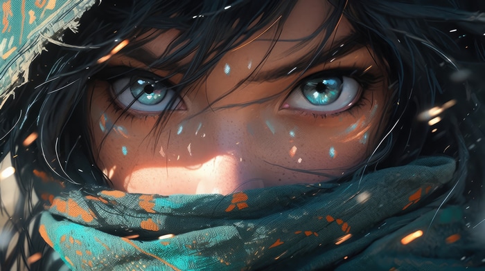 AI Girl with Blue Eyes and Scarf 4K