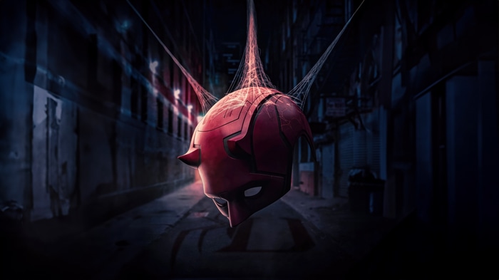 Daredevil Mask Hanging in Alleyway 4K