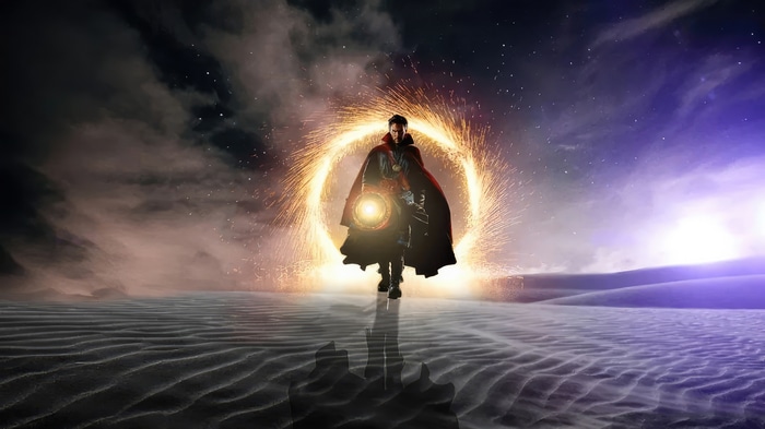 Doctor Strange creates a portal in a desert