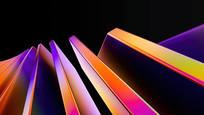 Abstract digital art with iridescent geometric shapes