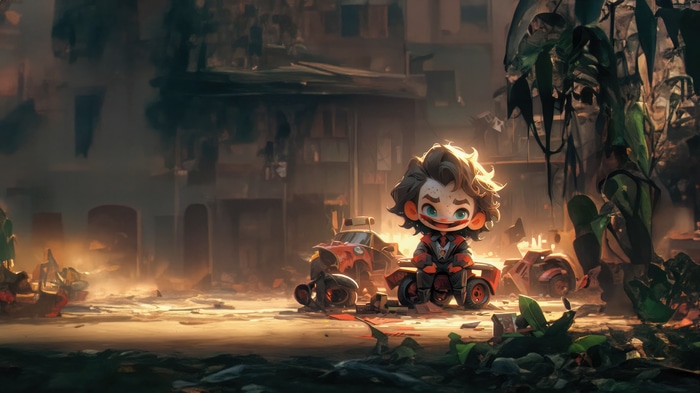 Joker character in a post-apocalyptic city