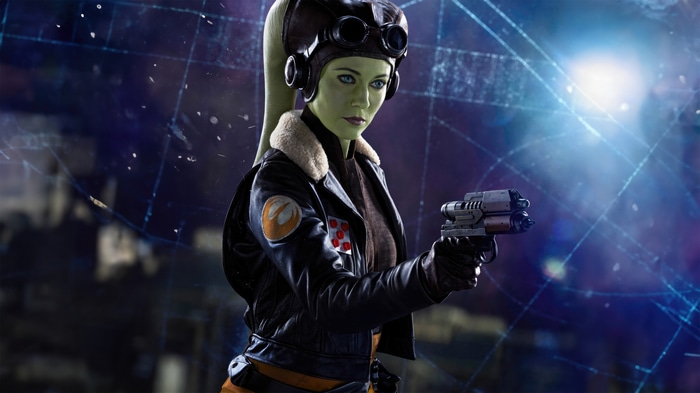 Hera Syndulla from Star Wars holding a blaster