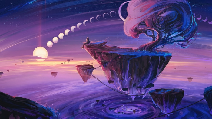 Digital Art of a Person on a Floating Island