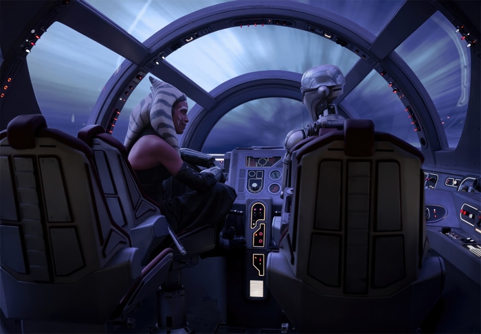 Ahsoka Tano and Huyang in a spaceship cockpit