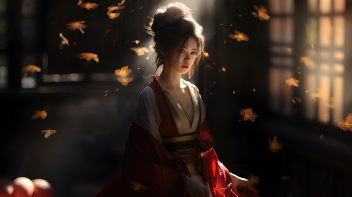 Digital Art of a Woman in Traditional Japanese Attire