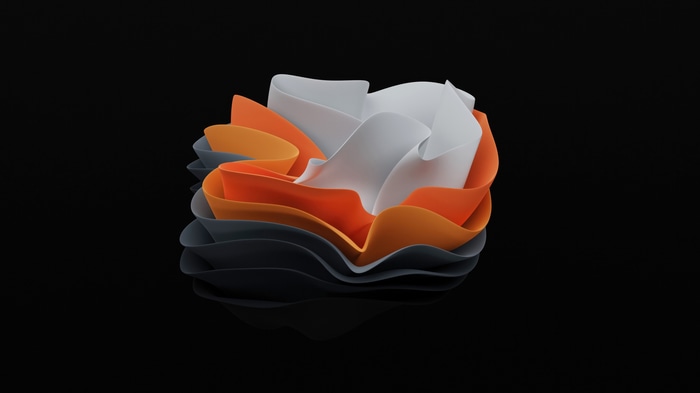 Abstract digital art with orange, white, and gray layers