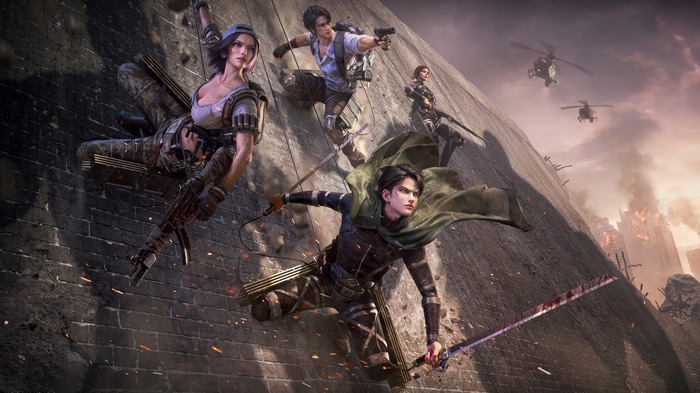 Attack on Titan Characters Climbing a Wall