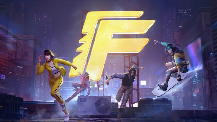 Garena Free Fire characters in a futuristic city