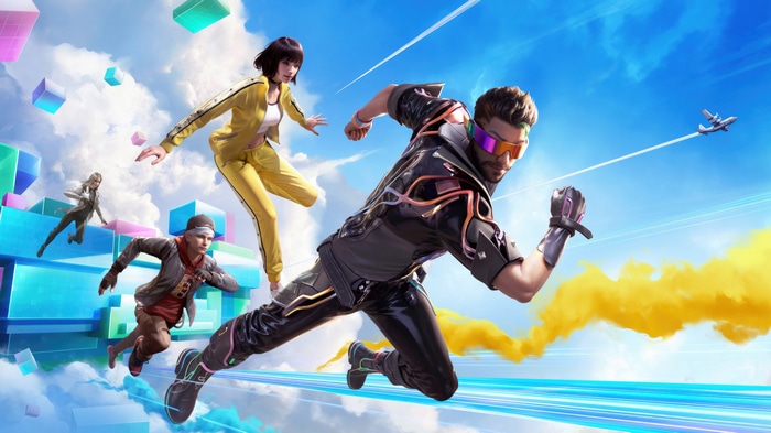 Garena Free Fire characters running in the sky
