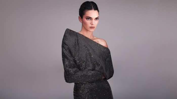 Kendall Jenner in a sparkling off-the-shoulder dress