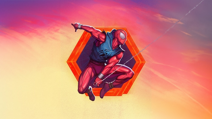 Scarlet Spider-Man in a Hexagonal Frame