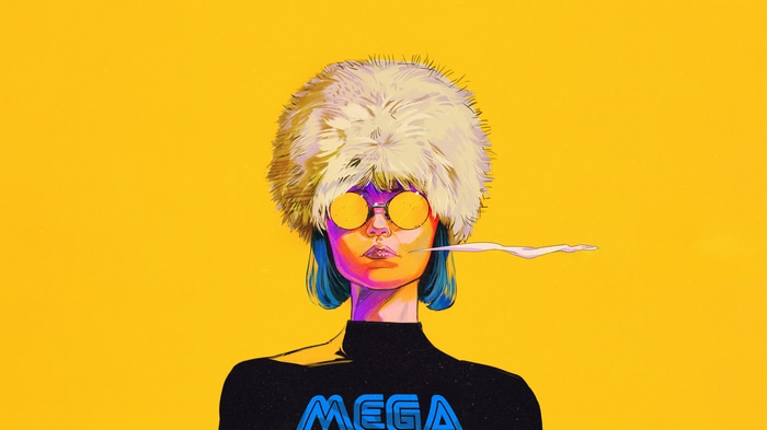 Woman in Fur Hat Smoking with MEGA Shirt