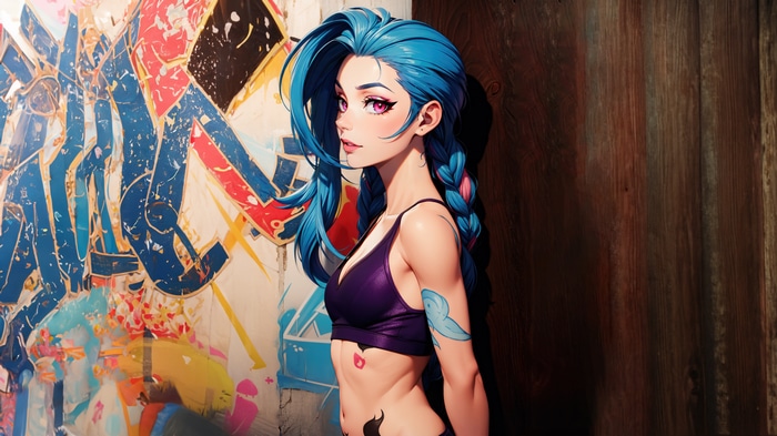 Jinx from League of Legends with graffiti background