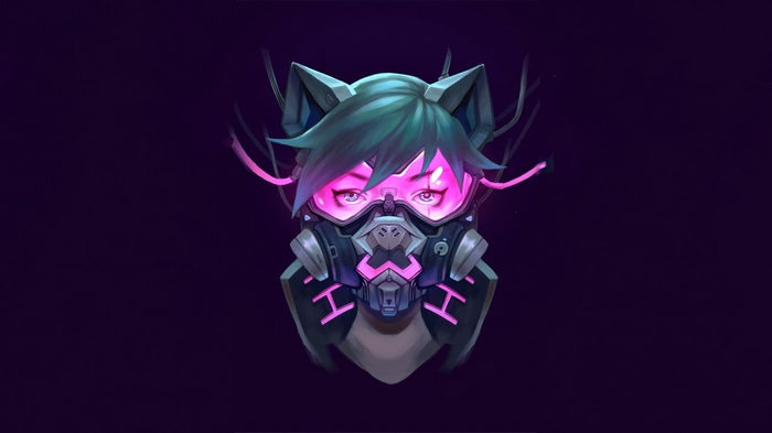 Cyberpunk Artwork with Cat Ears and Gas Mask