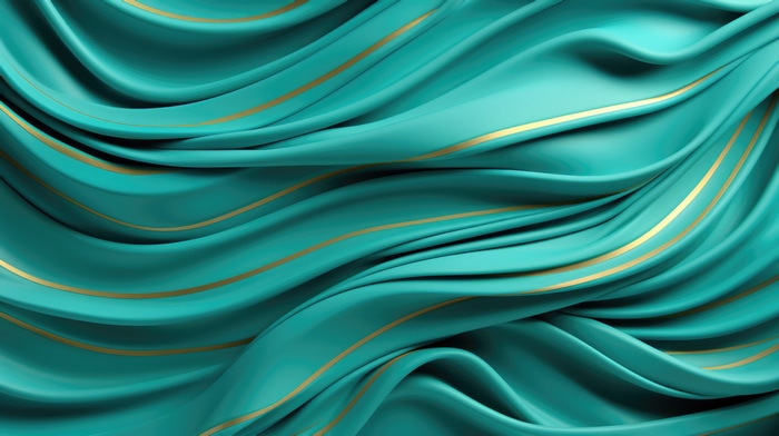 Abstract Teal and Gold Fabric Waves 4K