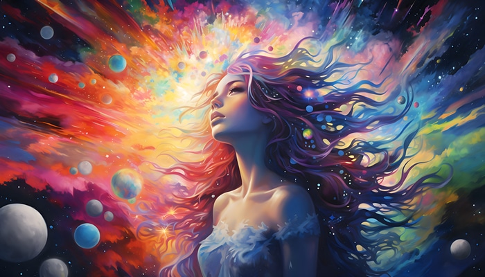 Digital Art of a Woman in a Cosmic Explosion