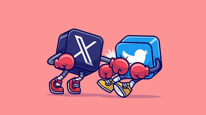 X logo and Twitter logo boxing