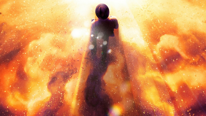 Oppenheimer in a fiery explosion 4K