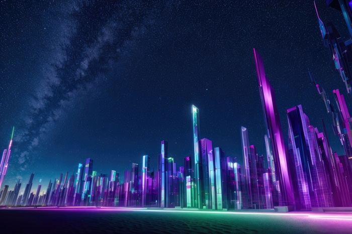 Futuristic Cityscape Under a Starry Night Sky 4K