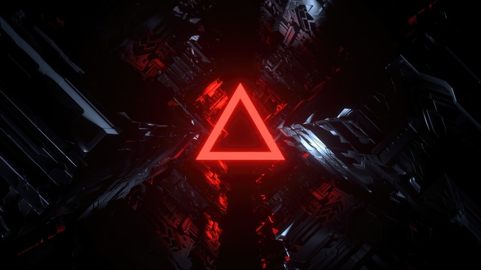 Abstract digital art with a red triangle