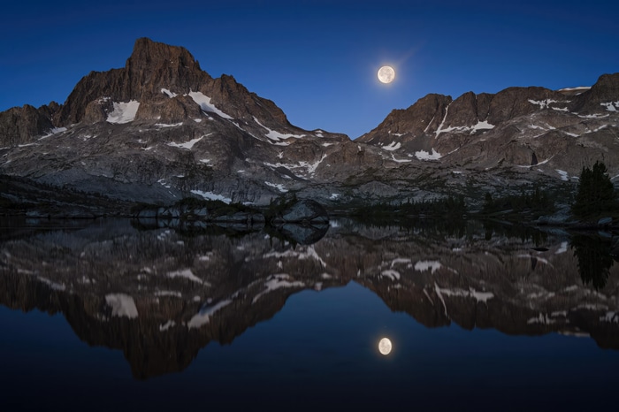 Moonlit Mountains Reflected in a Lake